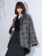 COCOBELLA Wool Blend Vintage Commuter Straight Cut Checked Blazer Collar Overcoat Jackets
