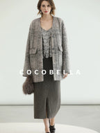 COCOBELLA Wool Blend Vintage Straight Mid Length Women Single Breasted Plaid Coats
