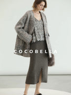 COCOBELLA Wool Blend Vintage Straight Mid Length Women Single Breasted Plaid Coats