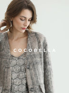 COCOBELLA Wool Blend Vintage Straight Mid Length Women Single Breasted Plaid Coats