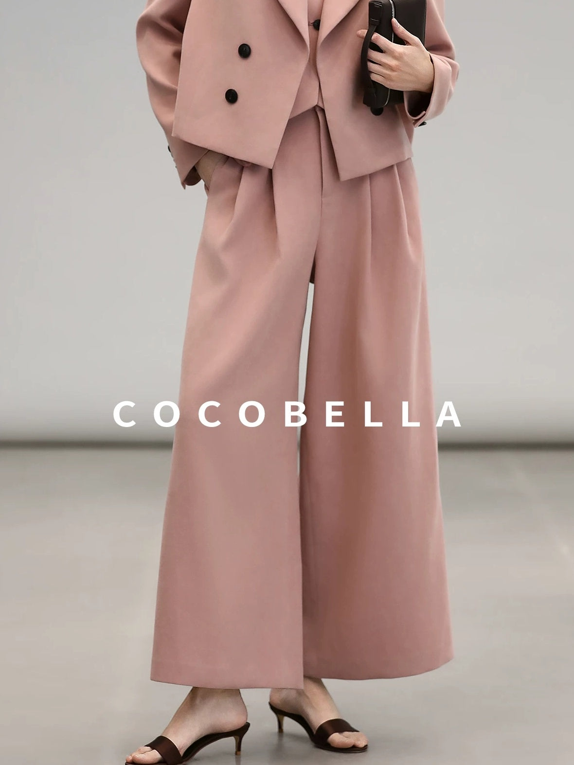COCOBELLA Work Ready Button Double Breasted Straight Cut Short Honey Pink Women Blazers