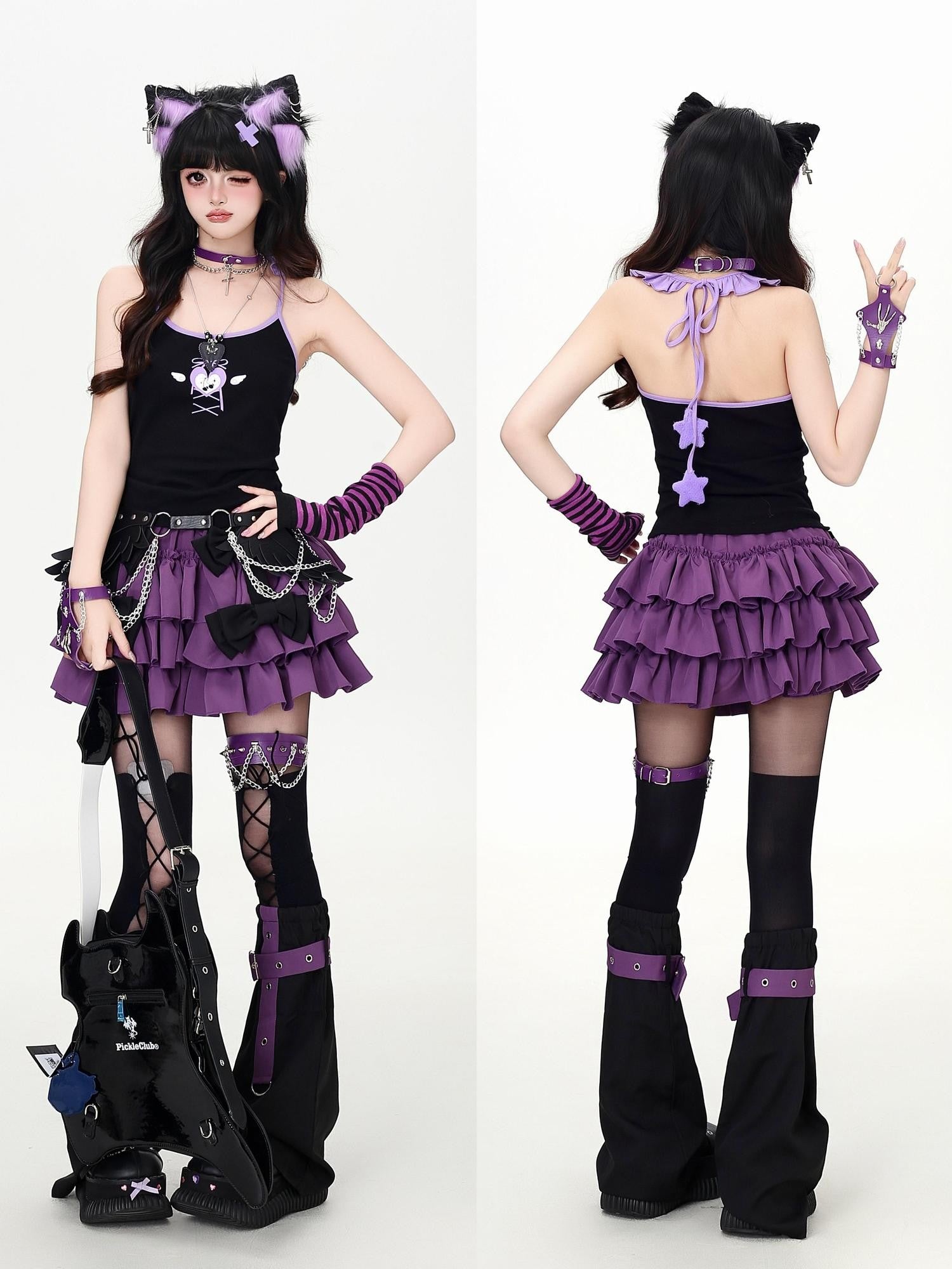 CRAZYGIRL 3d Star Applique Lace Up Bow Halter Crop Slim Fit Women's Tank Tops