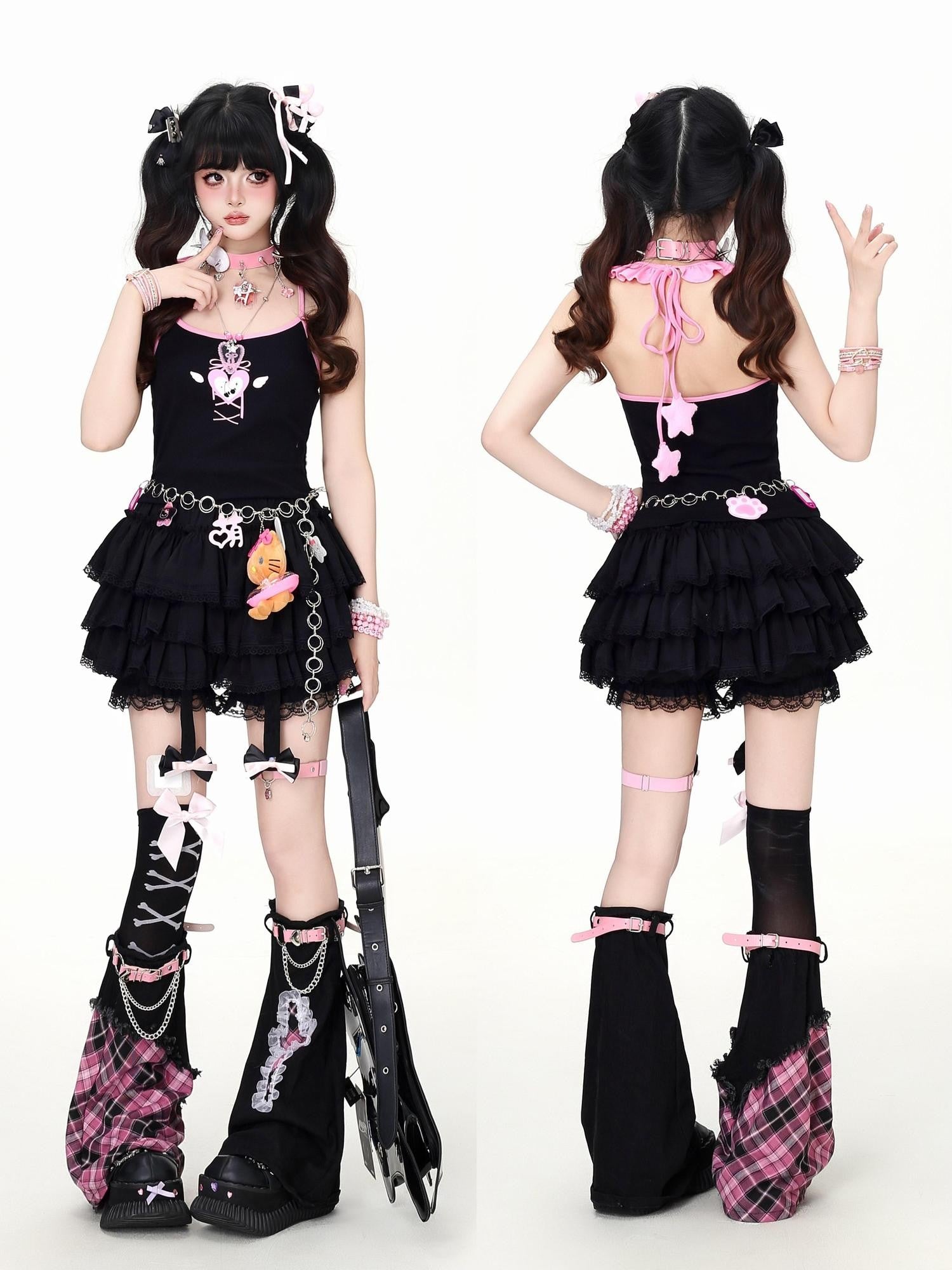 CRAZYGIRL 3d Star Applique Lace Up Bow Halter Crop Slim Fit Women's Tank Tops