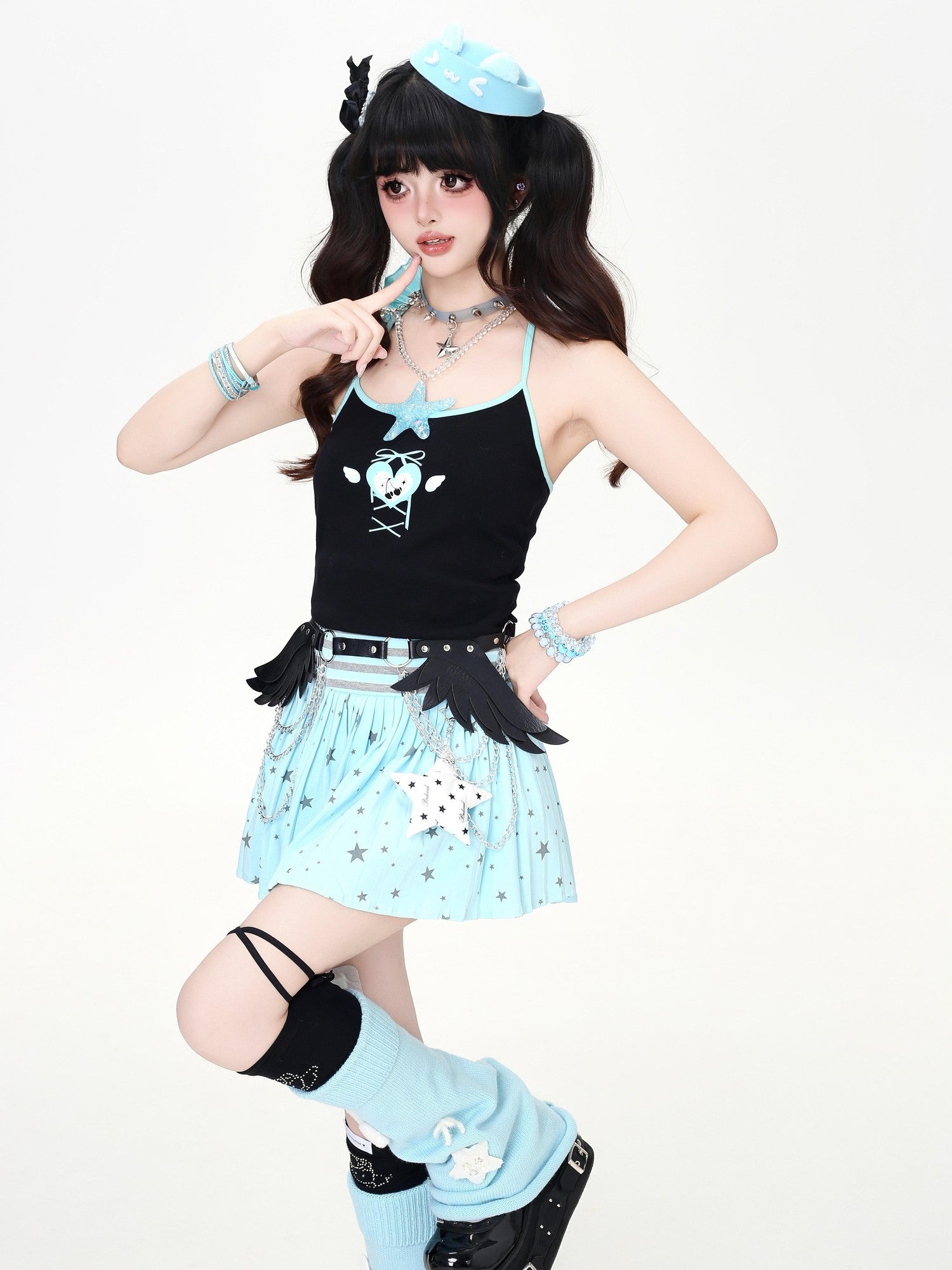 CRAZYGIRL 3d Star Applique Lace Up Bow Halter Crop Slim Fit Women's Tank Tops