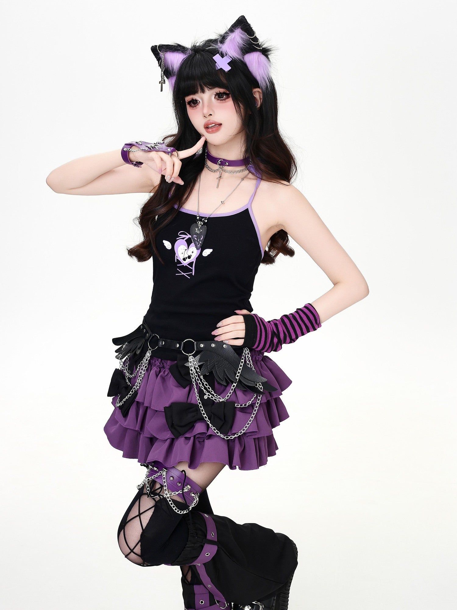 CRAZYGIRL 3d Star Applique Lace Up Bow Halter Crop Slim Fit Women's Tank Tops