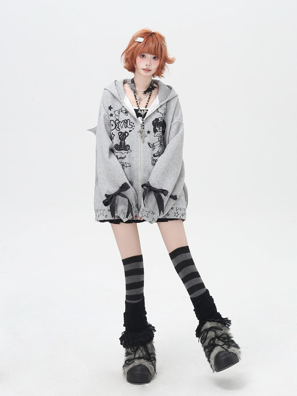 CRAZYGIRL 3d Wings Lace Up Zippered Oversized Mid Length Long Sleeve Women's Hoodies