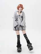 CRAZYGIRL 3d Wings Lace Up Zippered Oversized Mid Length Long Sleeve Women's Hoodies