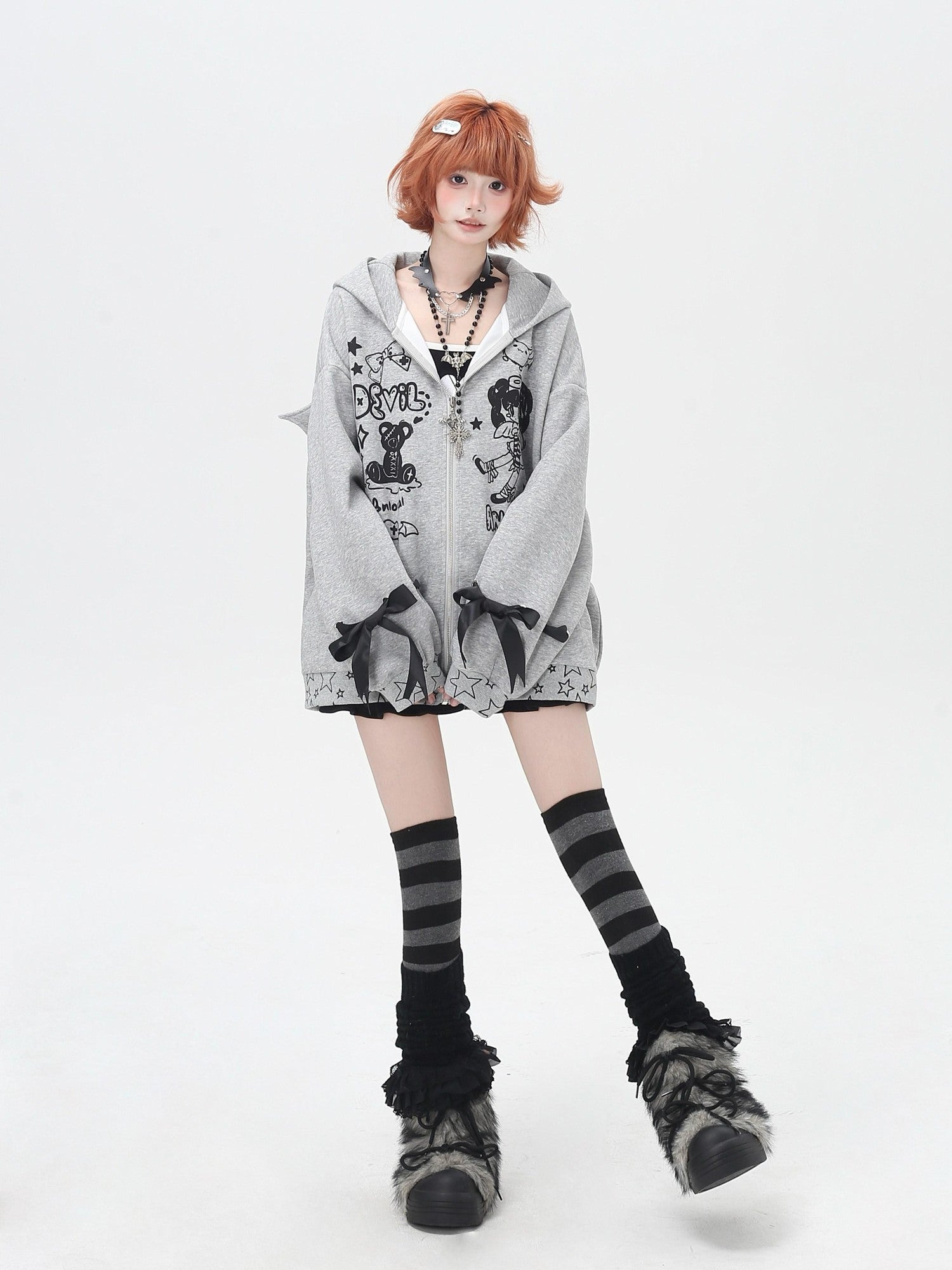 CRAZYGIRL 3d Wings Lace Up Zippered Oversized Mid Length Long Sleeve Women's Hoodies