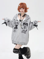 CRAZYGIRL 3d Wings Lace Up Zippered Oversized Mid Length Long Sleeve Women's Hoodies