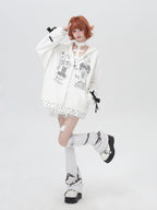 CRAZYGIRL 3d Wings Lace Up Zippered Oversized Mid Length Long Sleeve Women's Hoodies
