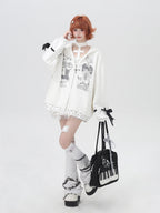 CRAZYGIRL 3d Wings Lace Up Zippered Oversized Mid Length Long Sleeve Women's Hoodies