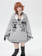 CRAZYGIRL 3d Wings Lace Up Zippered Oversized Mid Length Long Sleeve Women's Hoodies