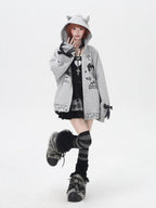 CRAZYGIRL 3d Wings Lace Up Zippered Oversized Mid Length Long Sleeve Women's Hoodies