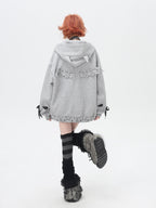 CRAZYGIRL 3d Wings Lace Up Zippered Oversized Mid Length Long Sleeve Women's Hoodies