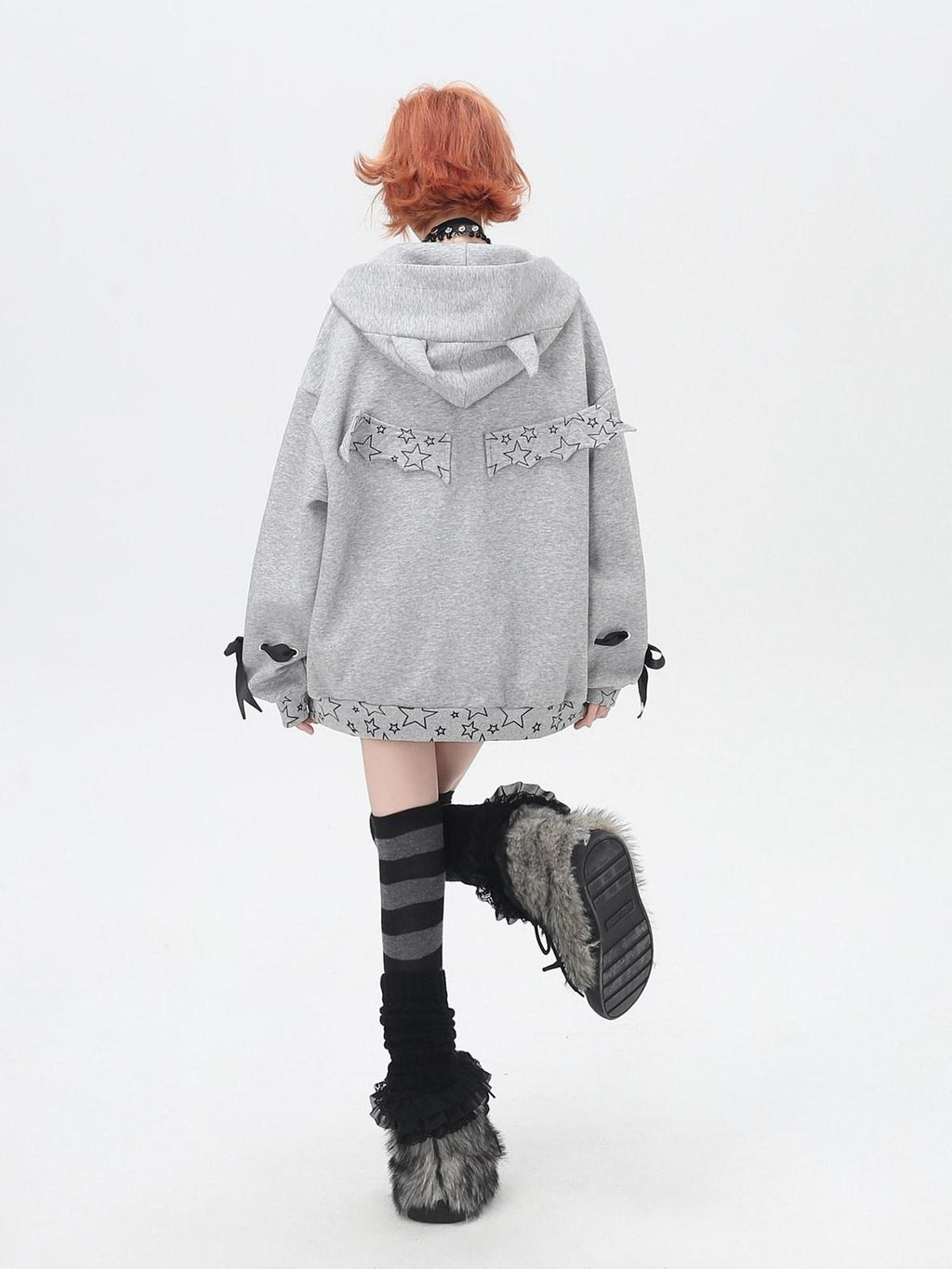 CRAZYGIRL 3d Wings Lace Up Zippered Oversized Mid Length Long Sleeve Women's Hoodies
