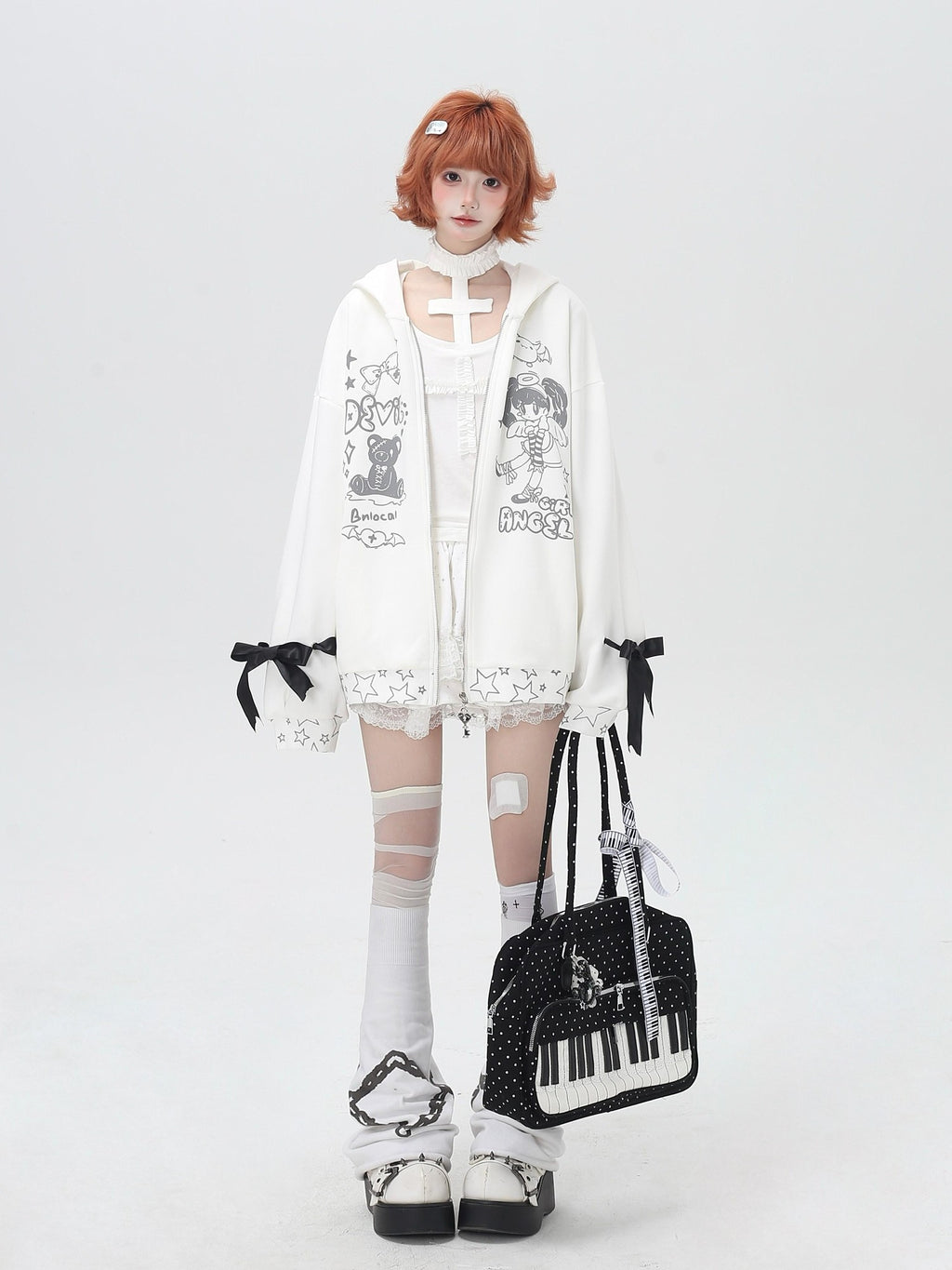 CRAZYGIRL 3d Wings Lace Up Zippered Oversized Mid Length Long Sleeve Women's Hoodies