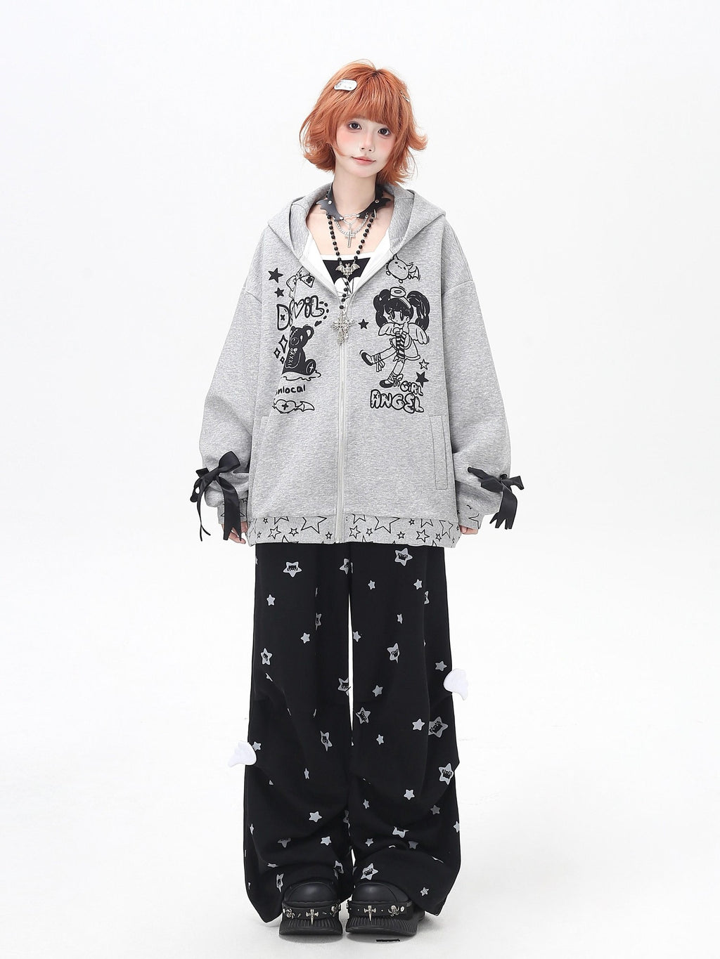 CRAZYGIRL 3d Wings Lace Up Zippered Oversized Mid Length Long Sleeve Women's Hoodies