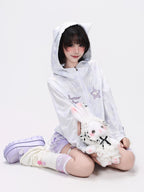 CRAZYGIRL Allover Star Print Hooded Loose Women's Uv Protection Lightweight Jackets