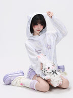 CRAZYGIRL Allover Star Print Hooded Loose Women's Uv Protection Lightweight Jackets