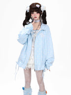 CRAZYGIRL_Allover_Star_Print_Stand_Collar_Zipper_Drawstring_Loose_Women's_Hoodies_1067789130377_MISSTT