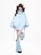 CRAZYGIRL Allover Star Print Stand Collar Zipper Drawstring Loose Women's Hoodies