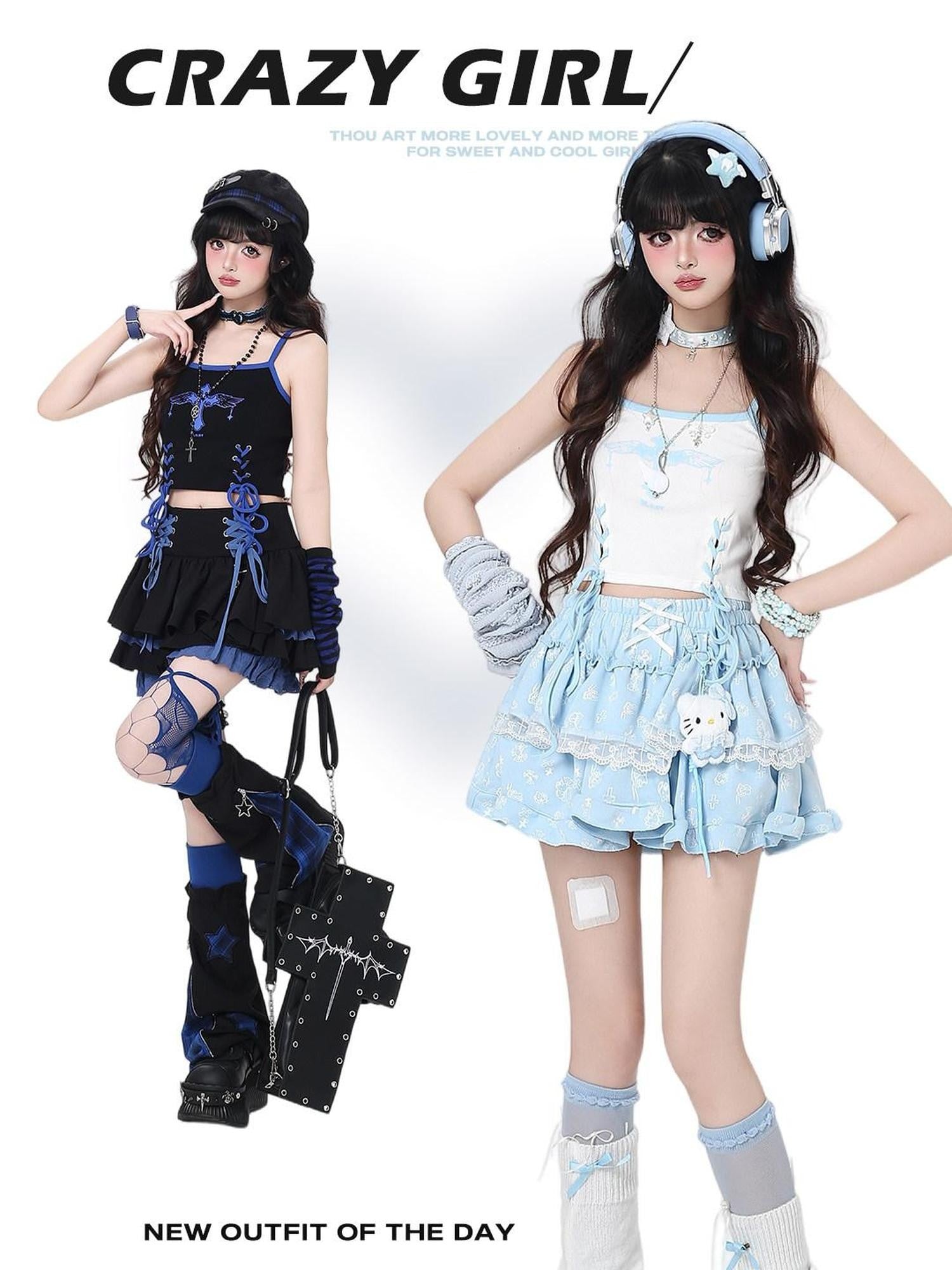 CRAZYGIRL Alt Gothic Crisscross Lace Up U Neck Fitted Women's Camisoles