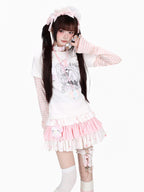 CRAZYGIRL Angel Girl Print Striped Patchwork Slim Fit Women's Long Sleeve T-shirts