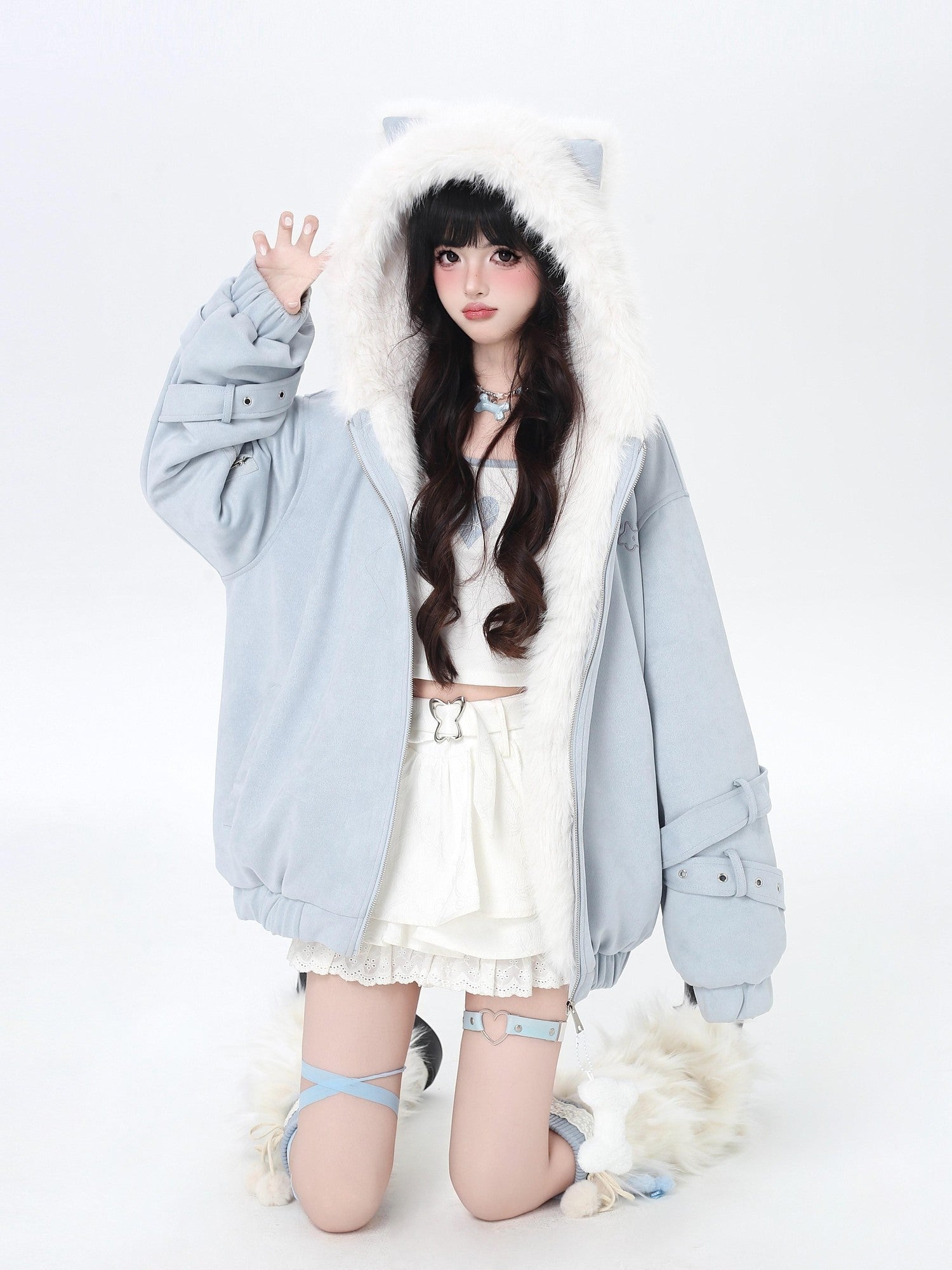 CRAZYGIRL Angel Kitty Plush Cat Ear Hooded Oversized Women's Cotton Padded Puffer Jackets