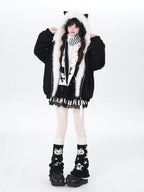 CRAZYGIRL Angel Kitty Plush Cat Ear Hooded Oversized Women's Cotton Padded Puffer Jackets