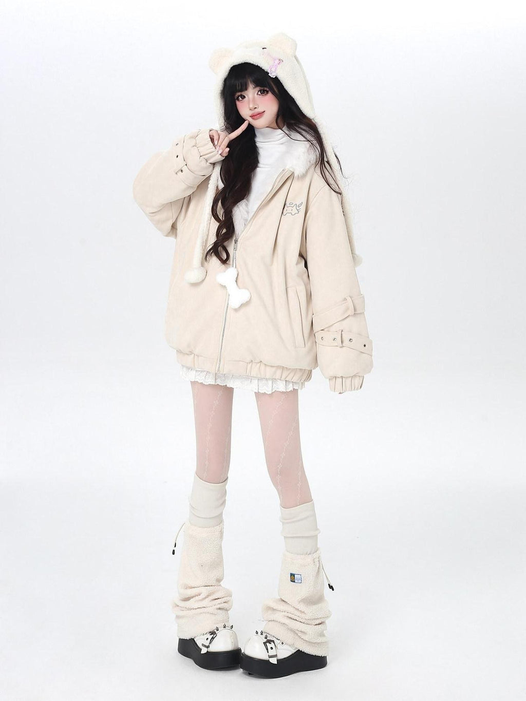CRAZYGIRL Angel Kitty Plush Cat Ear Hooded Oversized Women's Cotton Padded Puffer Jackets