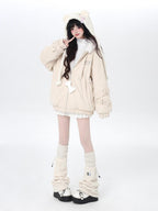 CRAZYGIRL Angel Kitty Plush Cat Ear Hooded Oversized Women's Cotton Padded Puffer Jackets
