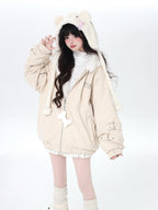 CRAZYGIRL Angel Kitty Plush Cat Ear Hooded Oversized Women's Cotton Padded Puffer Jackets