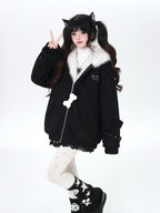 CRAZYGIRL Angel Kitty Plush Cat Ear Hooded Oversized Women's Cotton Padded Puffer Jackets