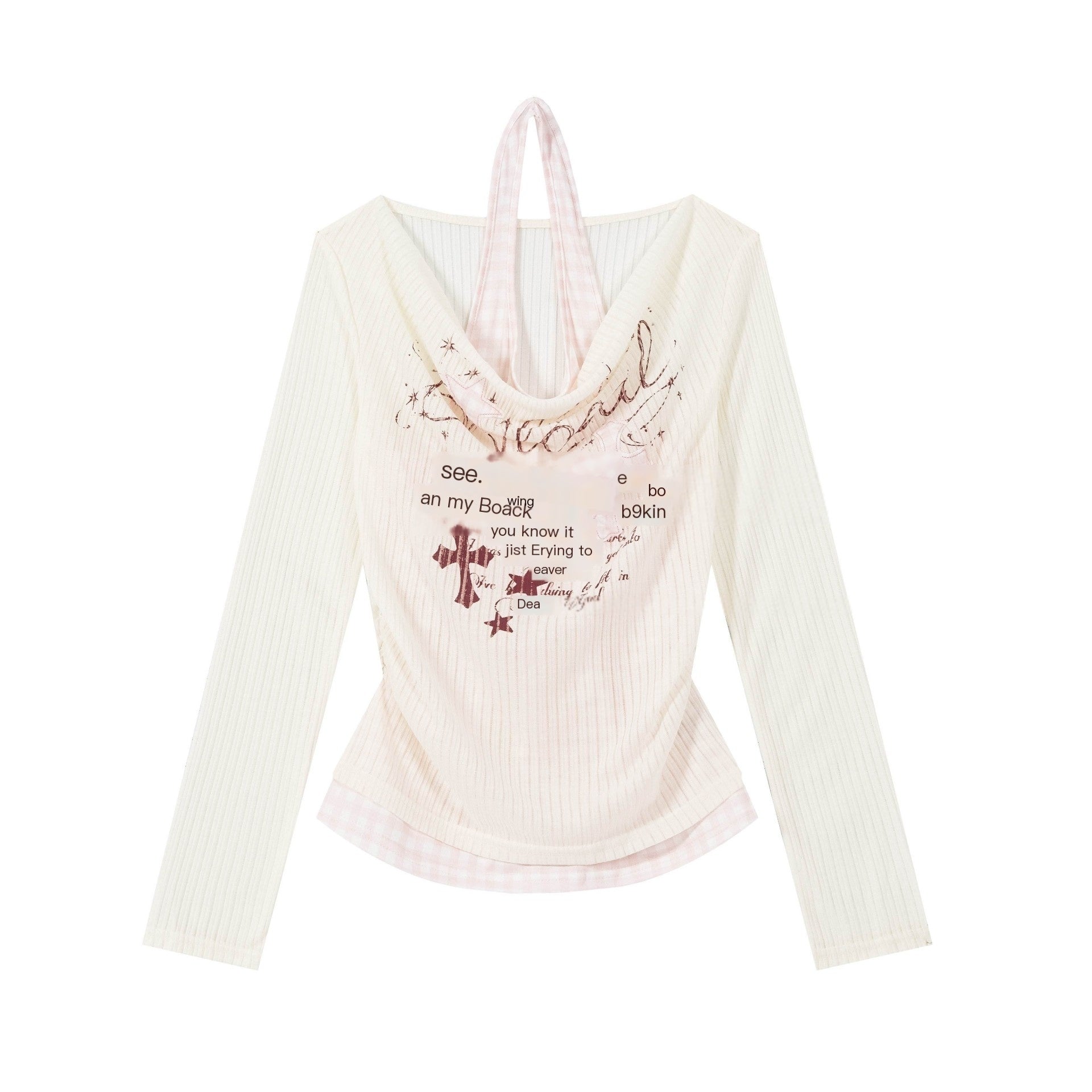 CRAZYGIRL_Apricot_Pink_Striped_Letter_Halter_Spliced_Slim_Women's_Long_Sleeve_T-shirts_1071991452881_MISSTT
