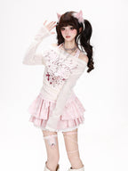 CRAZYGIRL Apricot Pink Striped Letter Halter Spliced Slim Women's Long Sleeve T-shirts