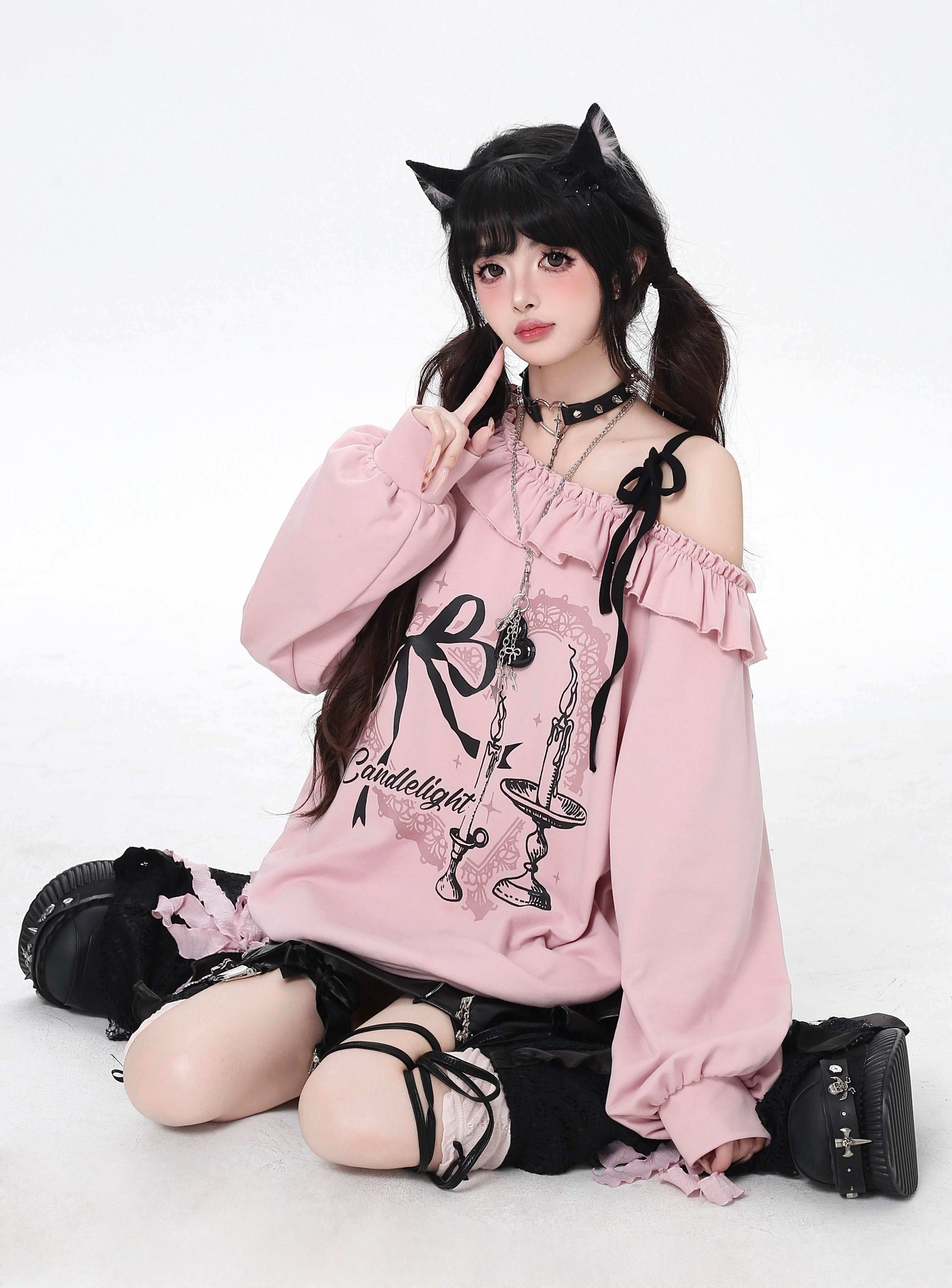 CRAZYGIRL_Asymmetric_Bow_Tie_One_Shoulder_Printed_Loose_Women's_Other_Material_Sweatshirts_1026171024405_MISSTT