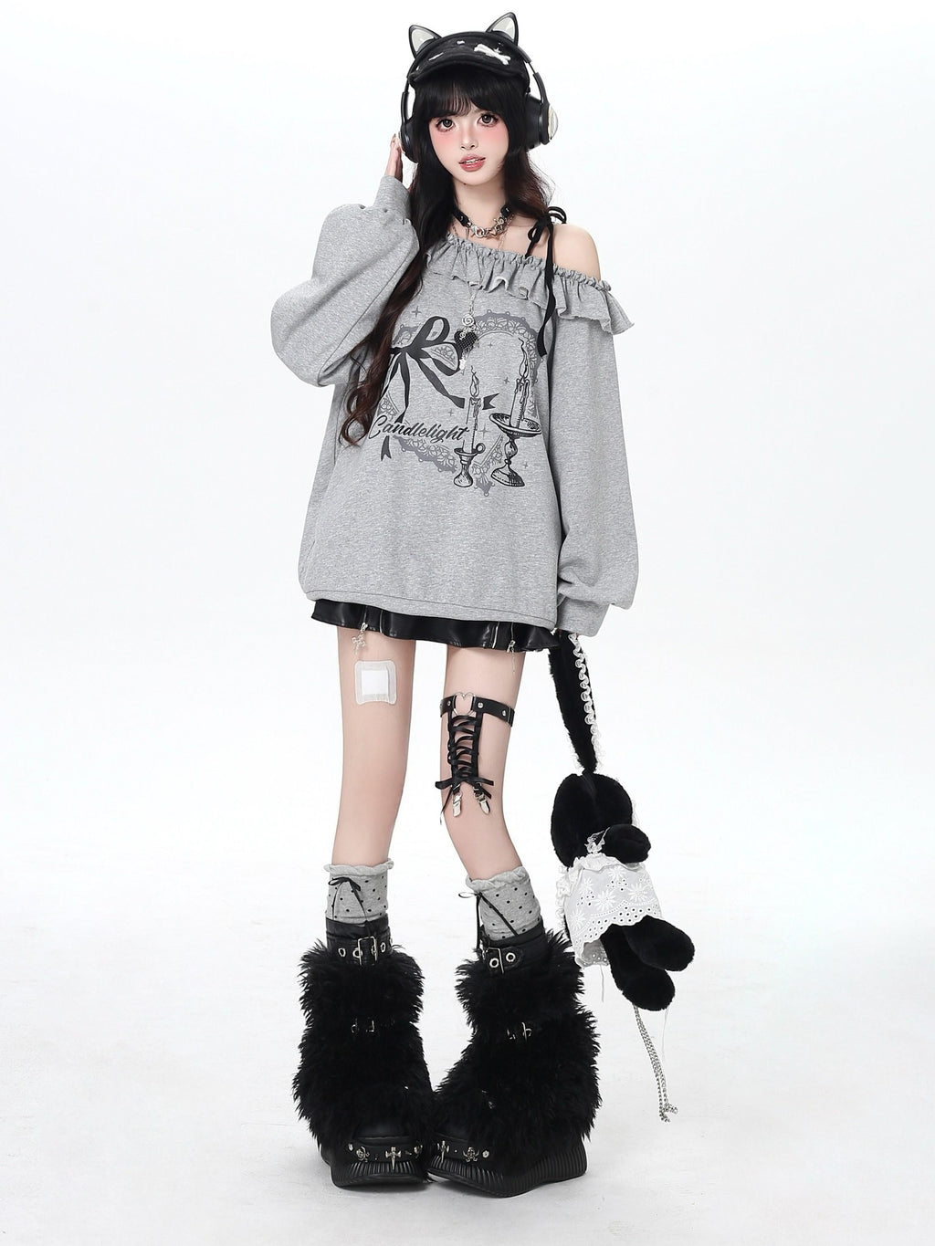 CRAZYGIRL Asymmetric Bow Tie One Shoulder Printed Loose Women's Other Material Sweatshirts