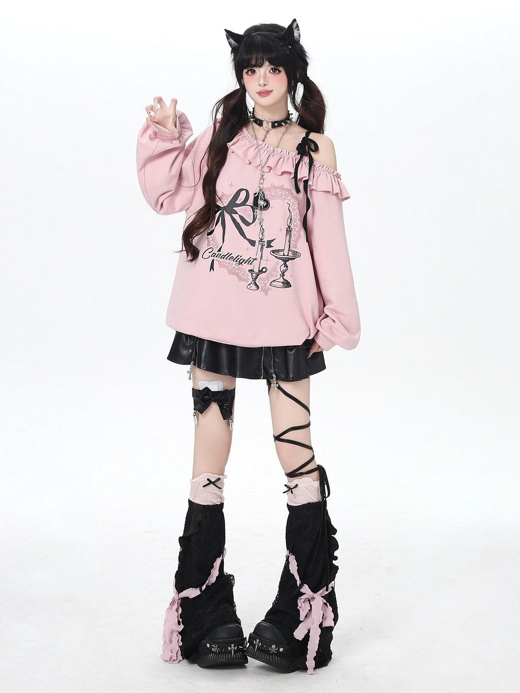 CRAZYGIRL Asymmetric Bow Tie One Shoulder Printed Loose Women's Other Material Sweatshirts