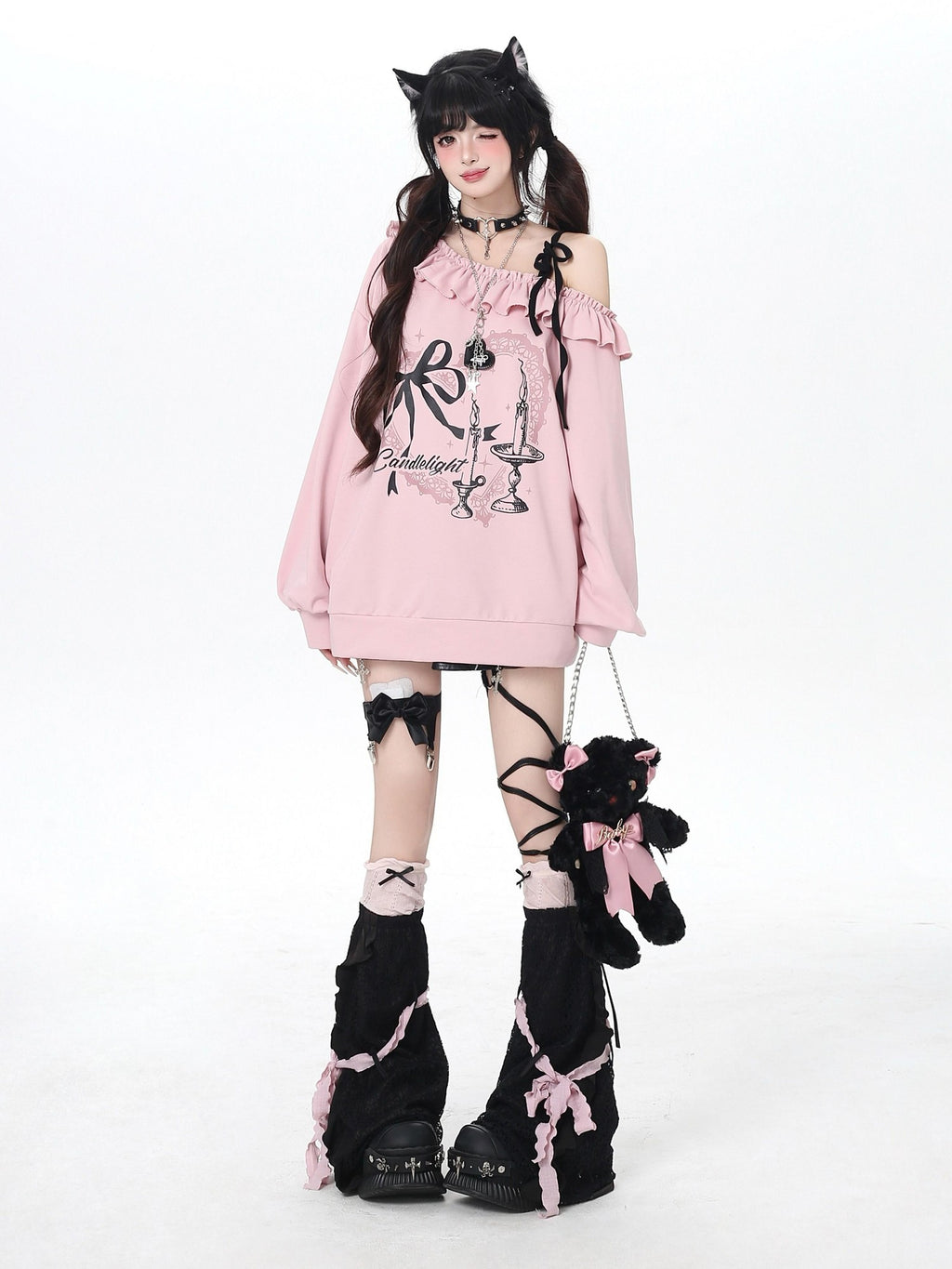 CRAZYGIRL Asymmetric Bow Tie One Shoulder Printed Loose Women's Other Material Sweatshirts