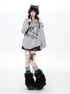 CRAZYGIRL Asymmetric Bow Tie One Shoulder Printed Loose Women's Other Material Sweatshirts