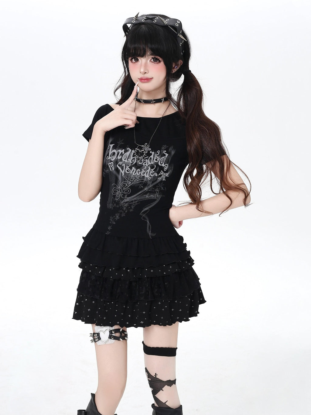 CRAZYGIRL Asymmetric Off Shoulder Ruffle Letter Print Slim Women's Short Sleeve T-shirts