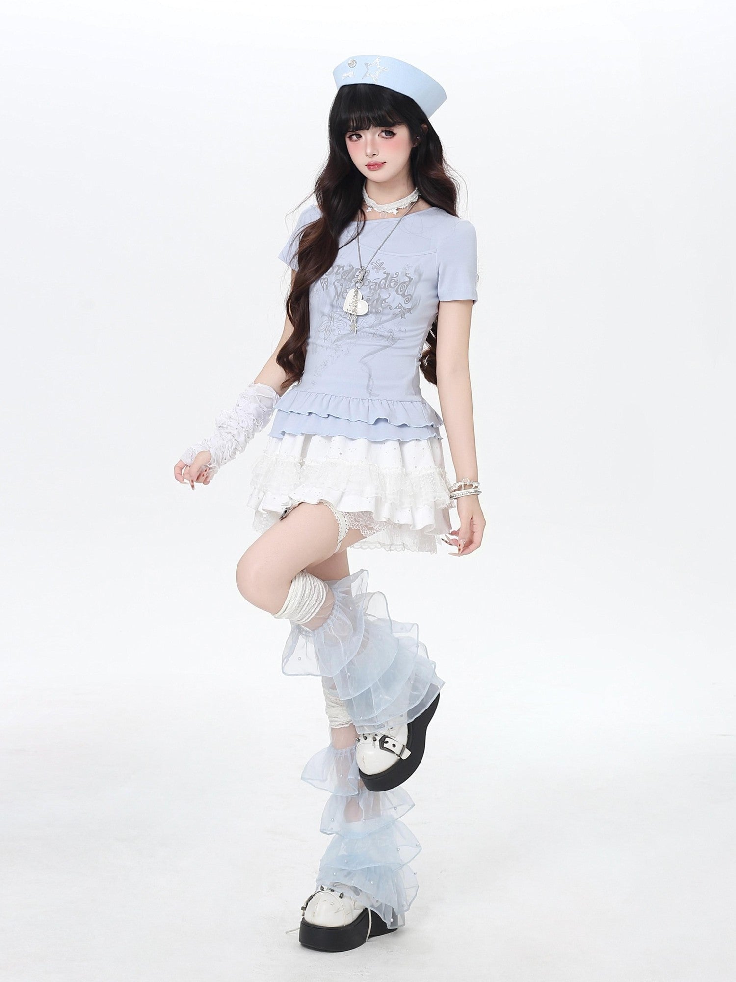 CRAZYGIRL Asymmetric Off Shoulder Ruffle Letter Print Slim Women's Short Sleeve T-shirts