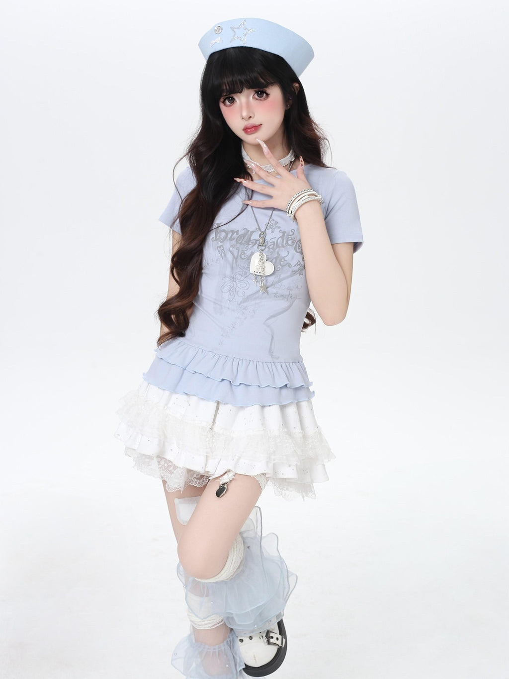 CRAZYGIRL Asymmetric Off Shoulder Ruffle Letter Print Slim Women's Short Sleeve T-shirts