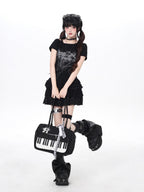 CRAZYGIRL Asymmetric Off Shoulder Ruffle Letter Print Slim Women's Short Sleeve T-shirts