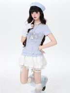 CRAZYGIRL Asymmetric Off Shoulder Ruffle Letter Print Slim Women's Short Sleeve T-shirts