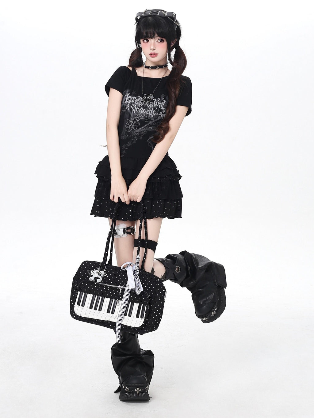 CRAZYGIRL Asymmetric Off Shoulder Ruffle Letter Print Slim Women's Short Sleeve T-shirts