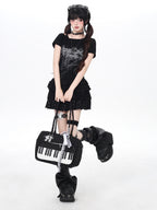 CRAZYGIRL Asymmetric Off Shoulder Ruffle Letter Print Slim Women's Short Sleeve T-shirts