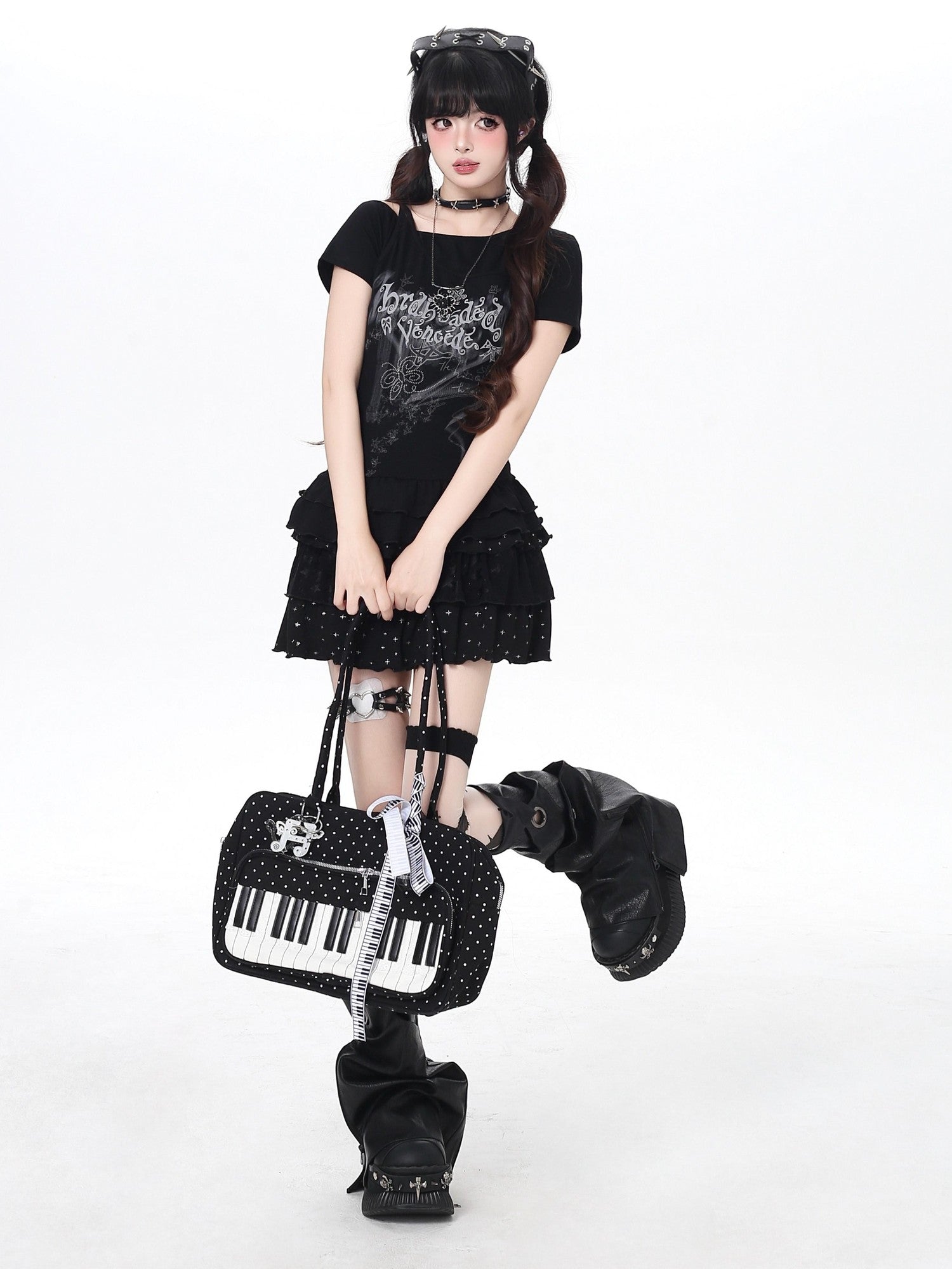 CRAZYGIRL Asymmetric Off Shoulder Ruffle Letter Print Slim Women's Short Sleeve T-shirts