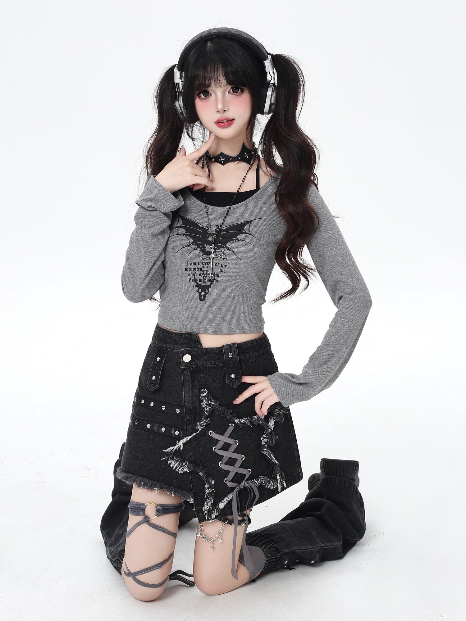 CRAZYGIRL Asymmetrical Star Tie High Waist A Line Women's Other Fabric Mini Skirts