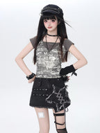 CRAZYGIRL Asymmetrical Star Tie High Waist A Line Women's Other Fabric Mini Skirts